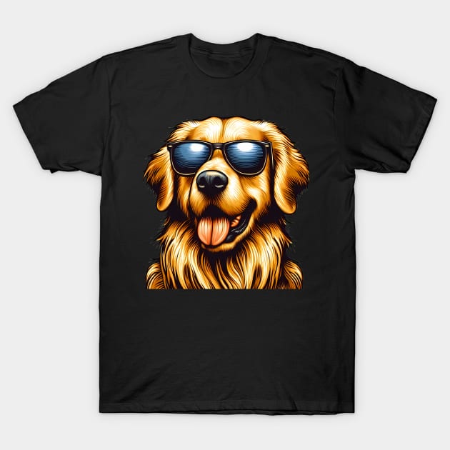 Funny Golden Retriever with Sunglasses T-Shirt by CreativeSparkzz